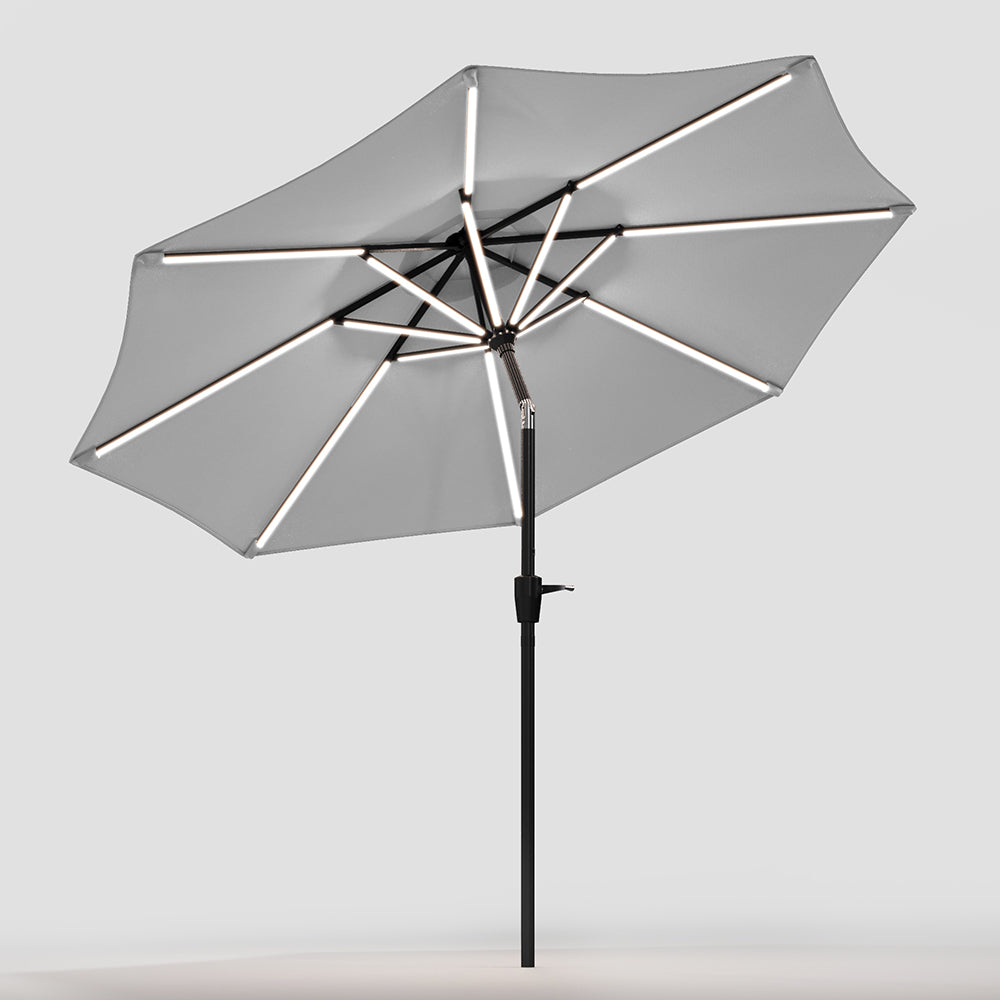 Light Grey 3M Lighted Market Sunbrella Umbrella with Solar Strip LED Lights Parasols & Rain Umbrellas Living and Home