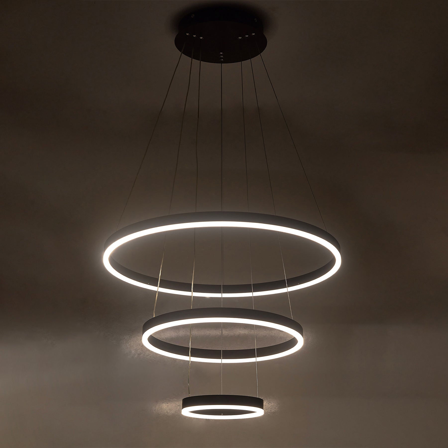 Modern 3 Ring Aluminum Round Hanging LED Pendant Light Chandeliers Living and Home