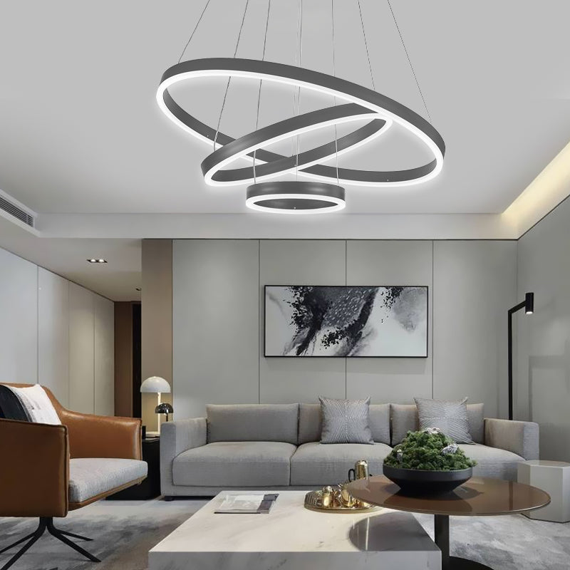 Modern 3 Ring Aluminum Round Hanging LED Pendant Light Chandeliers Living and Home Non-dimmable