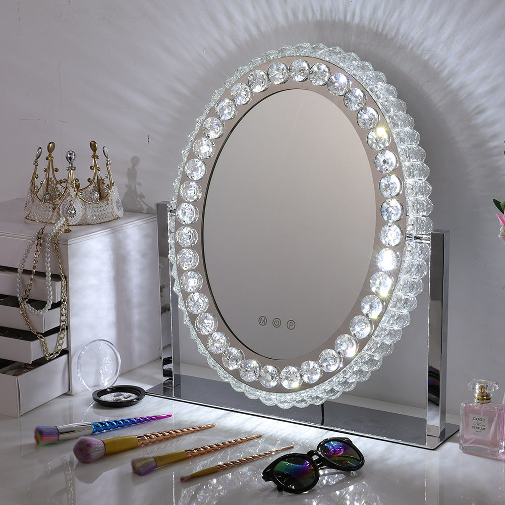 Dimmable Hollywood Led Makeup Mirror Luxury Crystal Diamante Oval Vanity Mirror Face Mirrors Living and Home