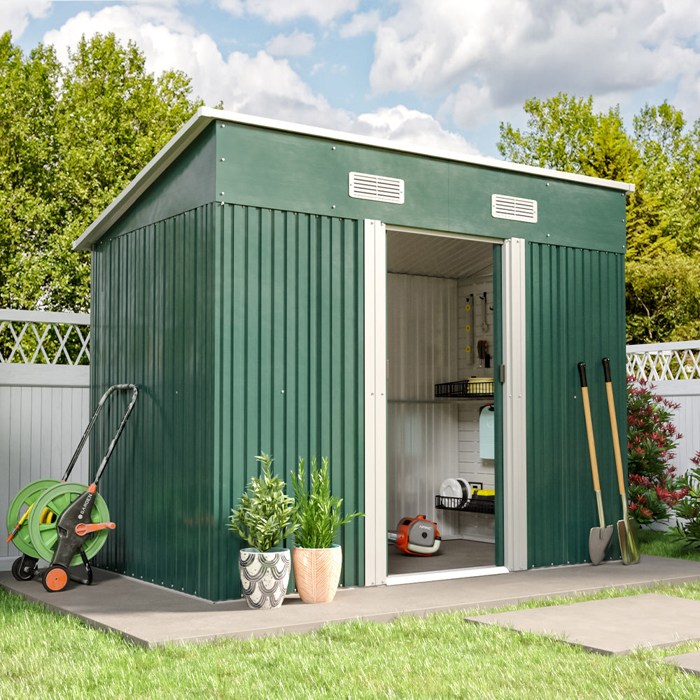 Garden Steel Shed with Skillion Roof Top Garden storage Living and Home 4' x 8' ft Green