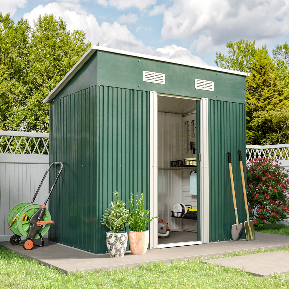Garden Steel Shed with Skillion Roof Top Garden storage Living and Home 4' x 6' ft Green