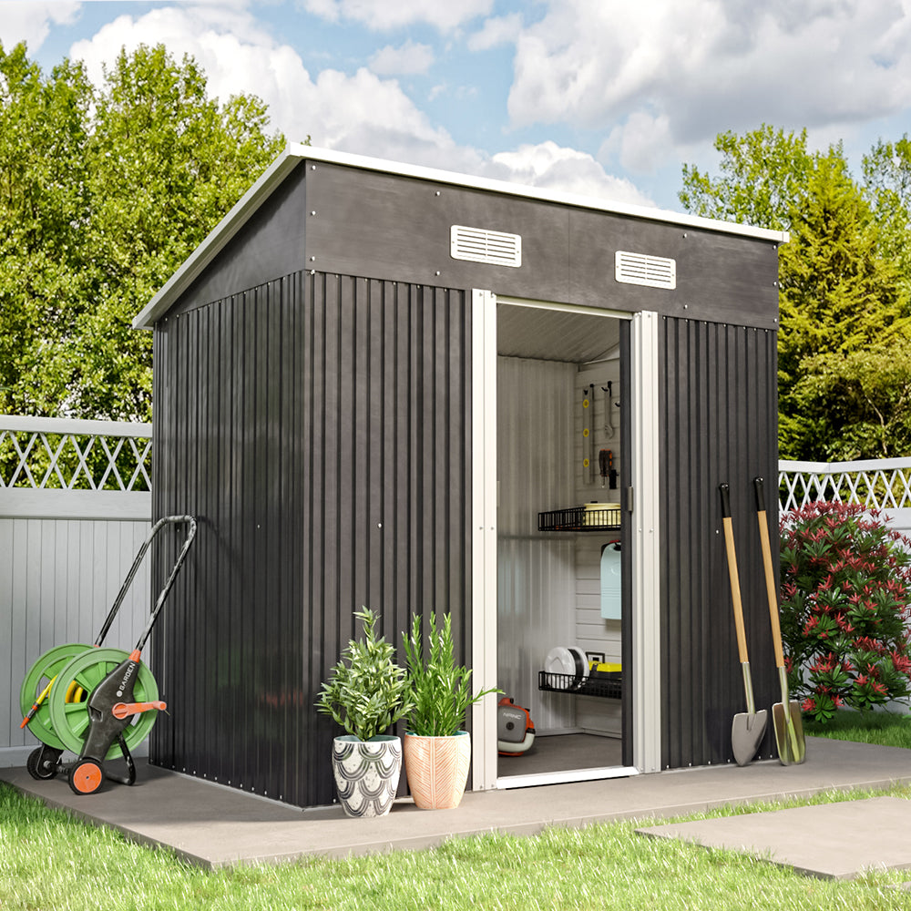 Garden Steel Shed with Skillion Roof Top Garden storage Living and Home 4' x 6' ft Black
