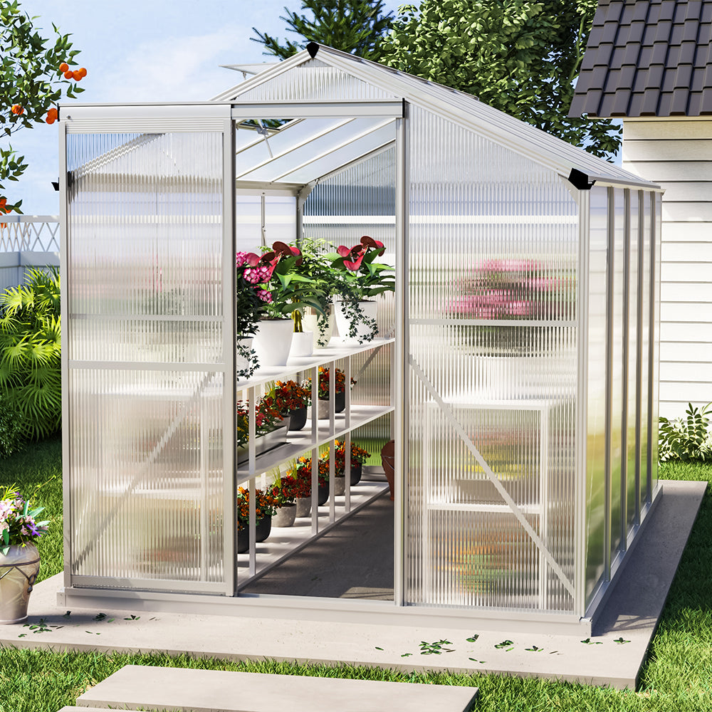 White Framed Garden Hobby Greenhouse with Vent Garden Storages & Greenhouses Living and Home 10' x 6' ft Without base frame
