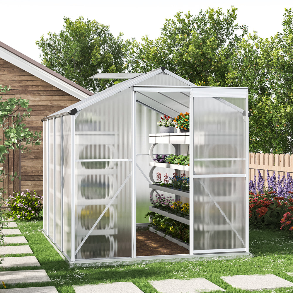 White Framed Garden Hobby Greenhouse with Vent Garden Storages & Greenhouses Living and Home 8' x 6' ft With base frame
