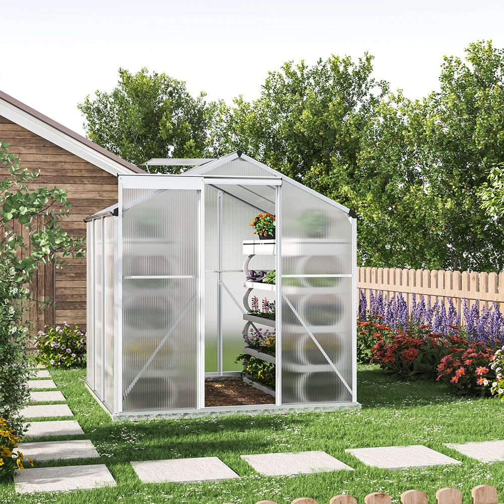 White Framed Garden Hobby Greenhouse with Vent Garden Storages & Greenhouses Living and Home 6' x 6' ft With base frame