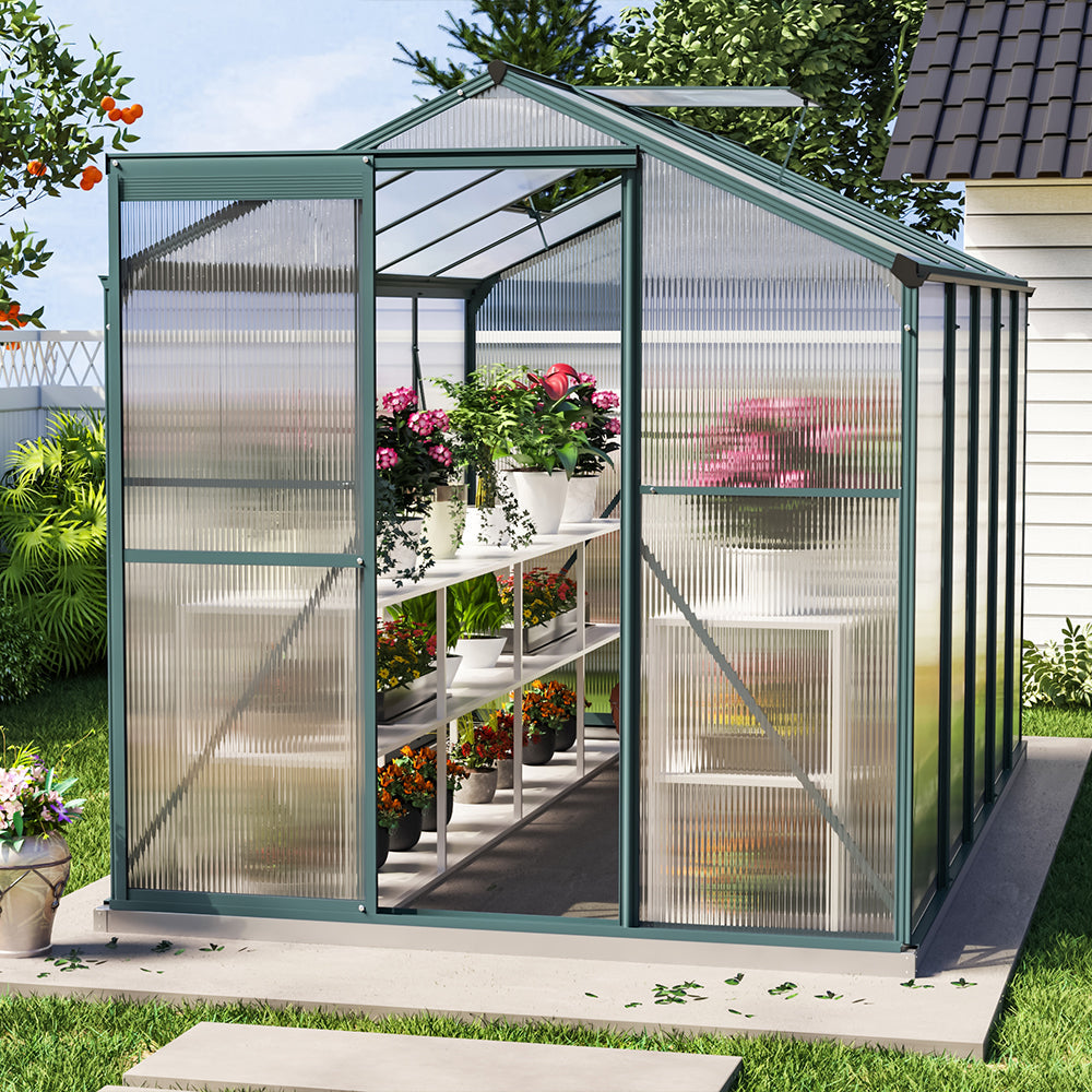 10' x 6' ft Garden Hobby Greenhouse Green Framed with 2 Vents Garden Storages & Greenhouses Living and Home Without Base W 190 x L 313 x H 183.3 cm