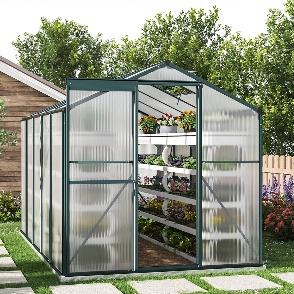 10' x 6' ft Garden Hobby Greenhouse Green Framed with 2 Vents Garden Storages & Greenhouses Living and Home With Base W 190 x L 313 x H 195 cm