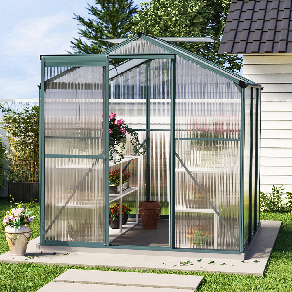 6' x 6' ft Garden Hobby Greenhouse Green Framed with Vent Garden Storages & Greenhouses Living and Home Without Base W 190 x L 190 x H 183.3 cm