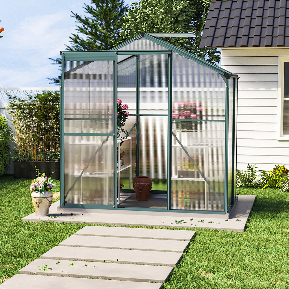 4' x 6' ft Garden Hobby Greenhouse Green Framed with Vent Garden Storages & Greenhouses Living and Home Without Base W 190 x L 130 x H 183.3 cm