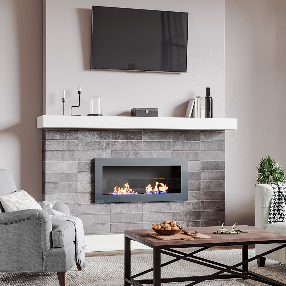35 Inch 47 Inch Bioethanol Fireplace Wall Mounted Grey Stainless Steel Bio Ethanol Fireplaces Living and Home