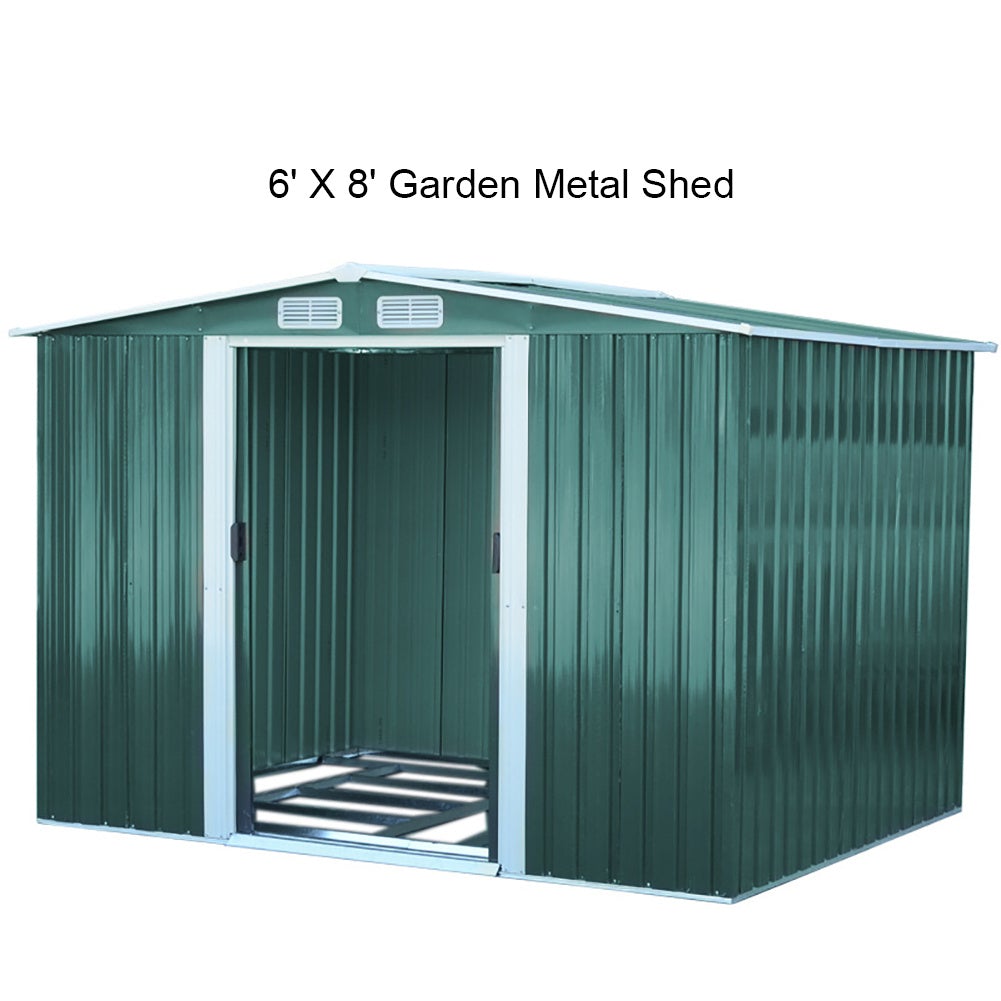 Garden Steel Shed with Gabled Roof Top Garden storage Living and Home 6' x 8' ft Green
