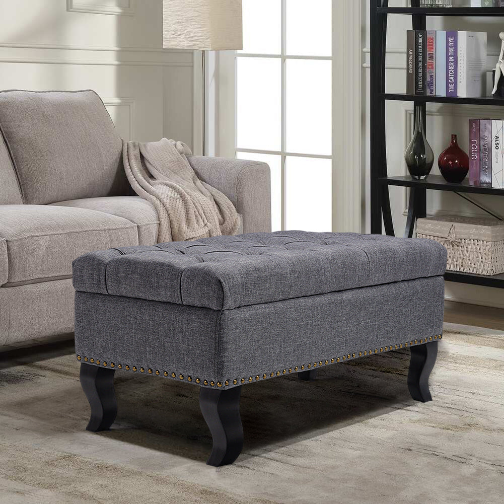 Button Tufted Upholstered Bench Benches & Footstools Living and Home Grey