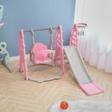 Kids Toddler Swing and Slide Set with Basketball Hoop Swing Sets & Playsets Living and Home Pink 