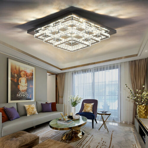 96w LED Ceiling Light 70 x 70 cm Square 3 Tier Crystal Chandelier Ceiling Light Living and Home Cool White (without remote)