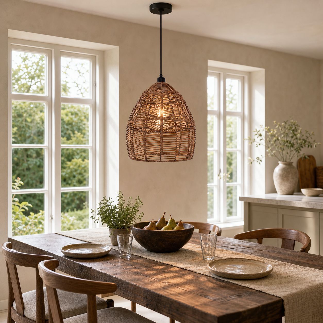 Lightsin Boho Rattan Pendant Light – Handwoven Wicker Ceiling Light Fixture for Living Room, Kitchen, and Bohemian Interiors Lightsin UK 