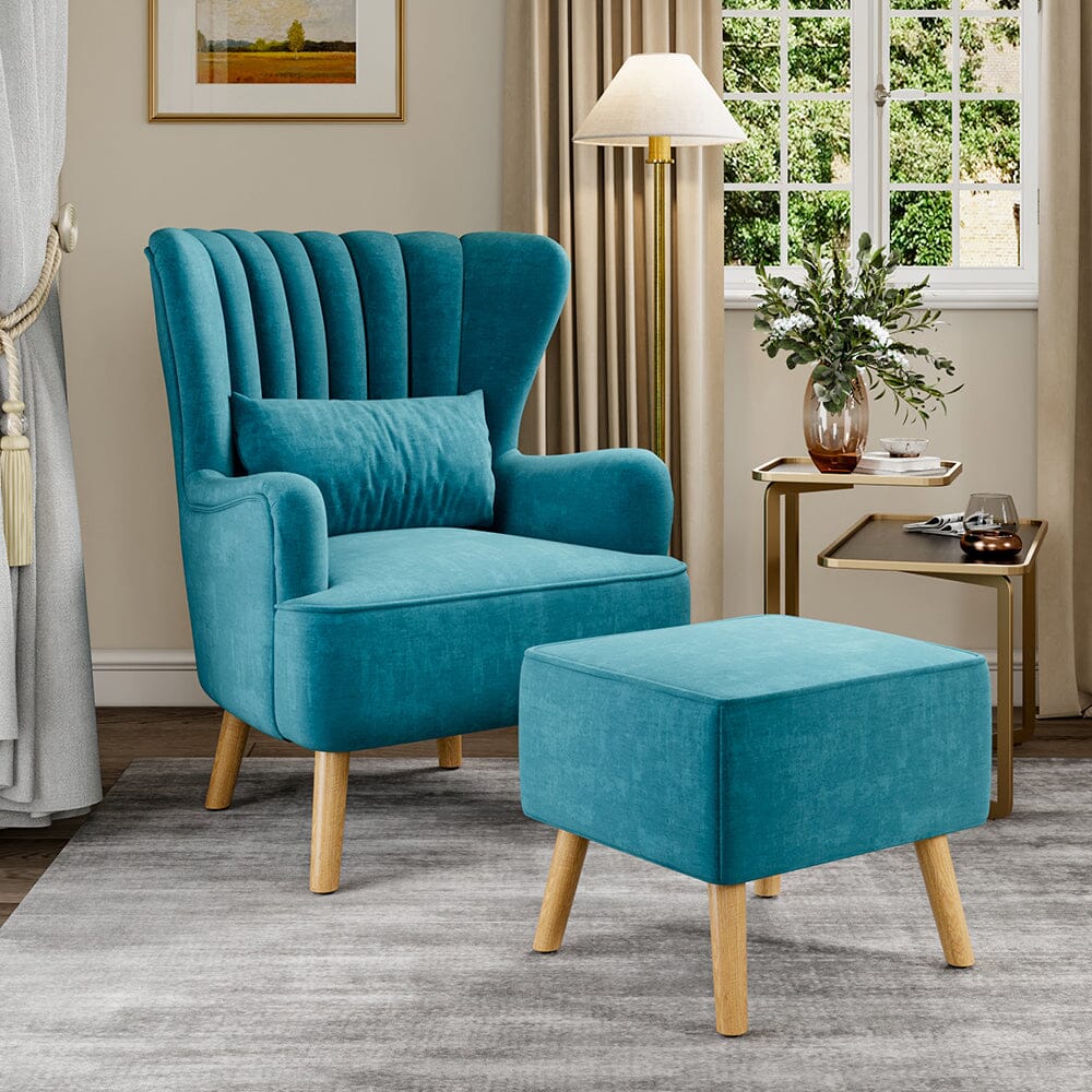 77cm W Occasion Faux Wool Wingback Chair Padded Armchair and Footstool ...