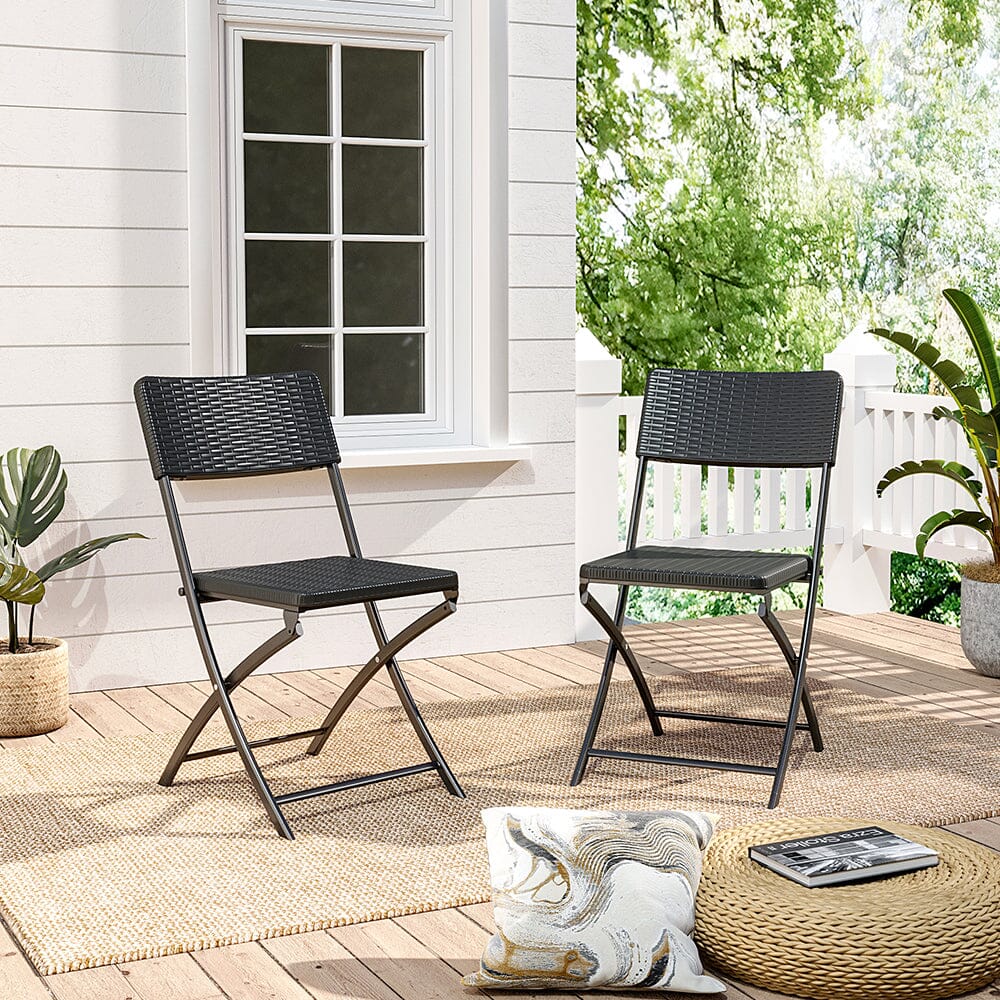 Set of 2 Outdoor Rattan Plastic Folding Chairs for Parties Events and More Garden Dining Sets Living and Home Black 