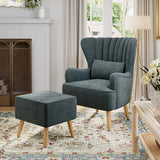 Occasion Faux Wool Wingback Chair Padded Armchair and Footstool Wingback Chairs Living and Home Dark Grey 