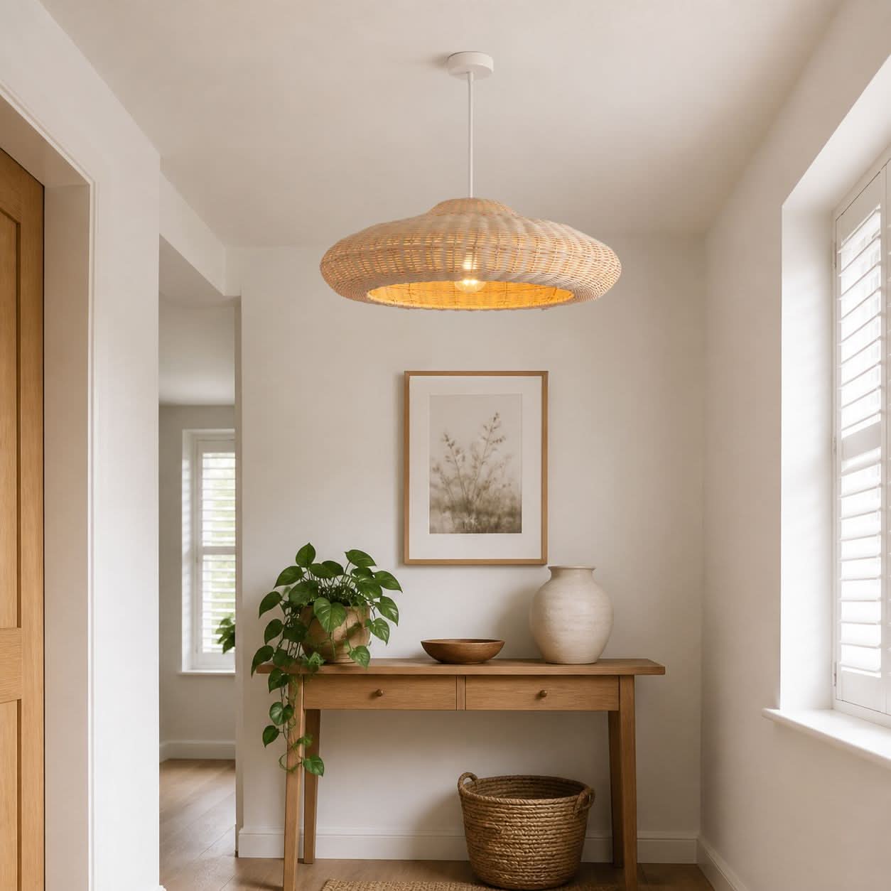 Lightsin Japanese Shell-Inspired Rattan Pendant Light Natural Serenity Lightsin UK 
