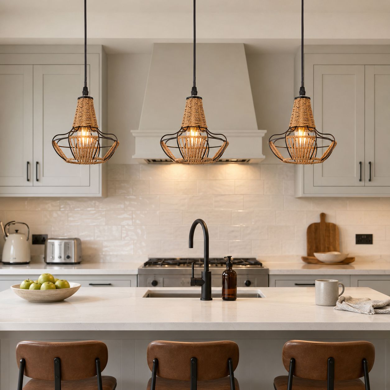 Glyph-Lightsin Rustic Iron Woven Rattan Pendant Light for Dining Room, Reading Corner & Bedroom Living and Home 