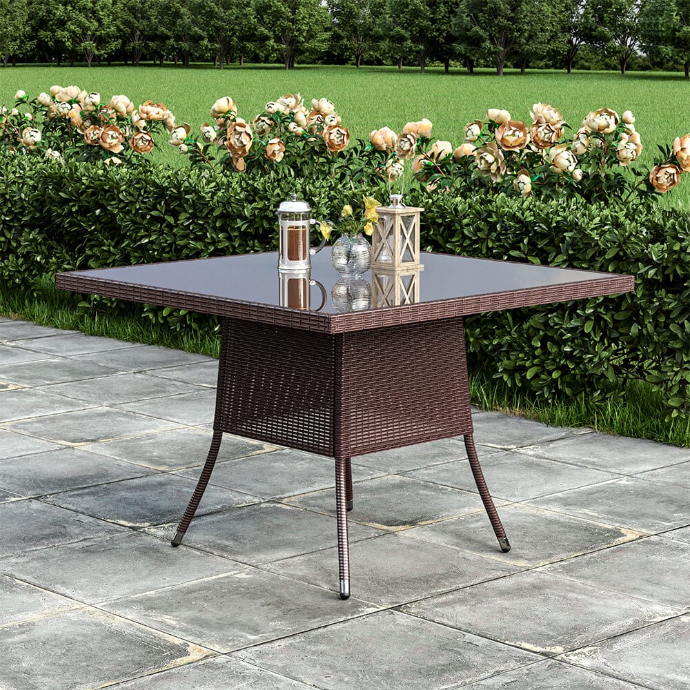 Garden Dining Table Rattan Bistro Table & Parasol Hole Garden Dining Tables Living and Home Square Brown 