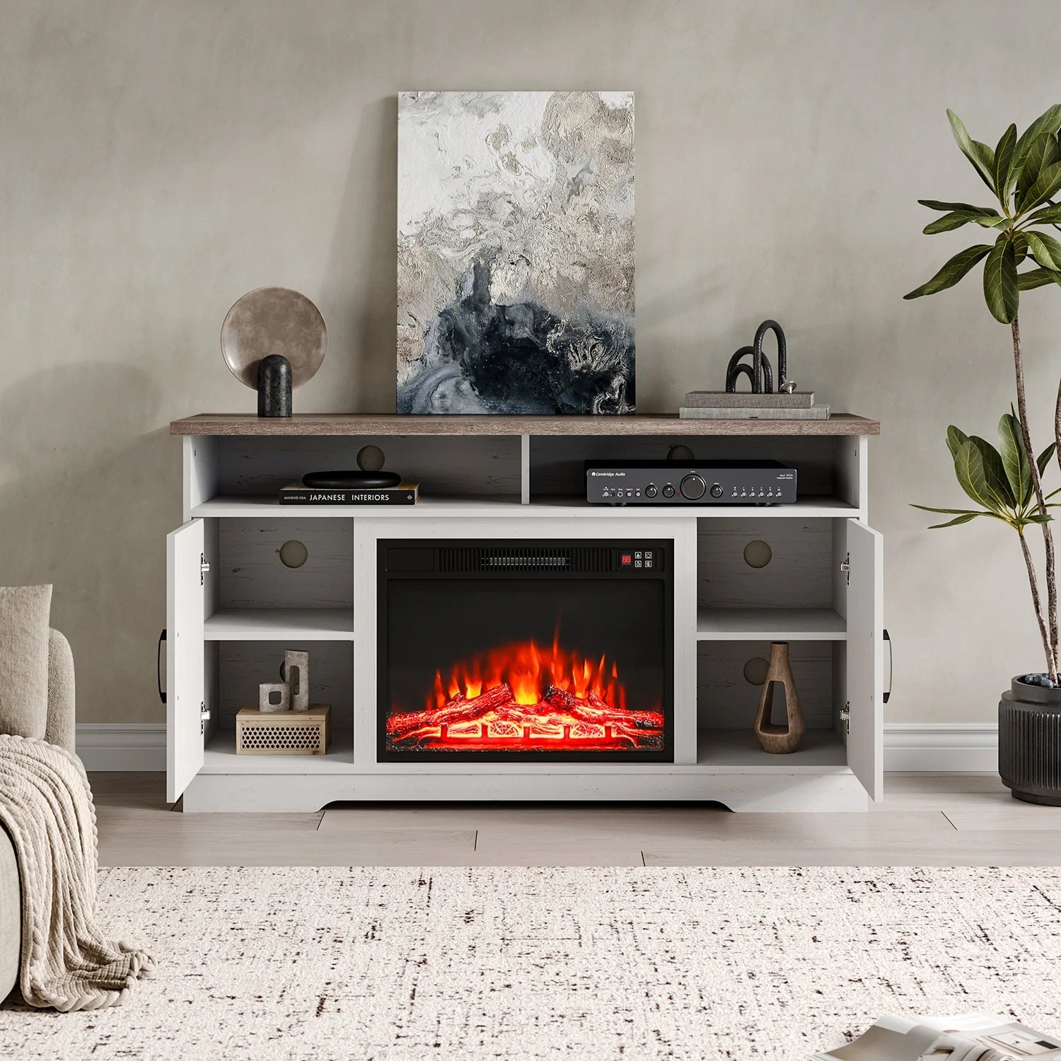 138cm W Recessed Electric Fireplace TV Stand 4 Flame Colors Freestanding Fireplaces Freestanding Fireplaces Living and Home 