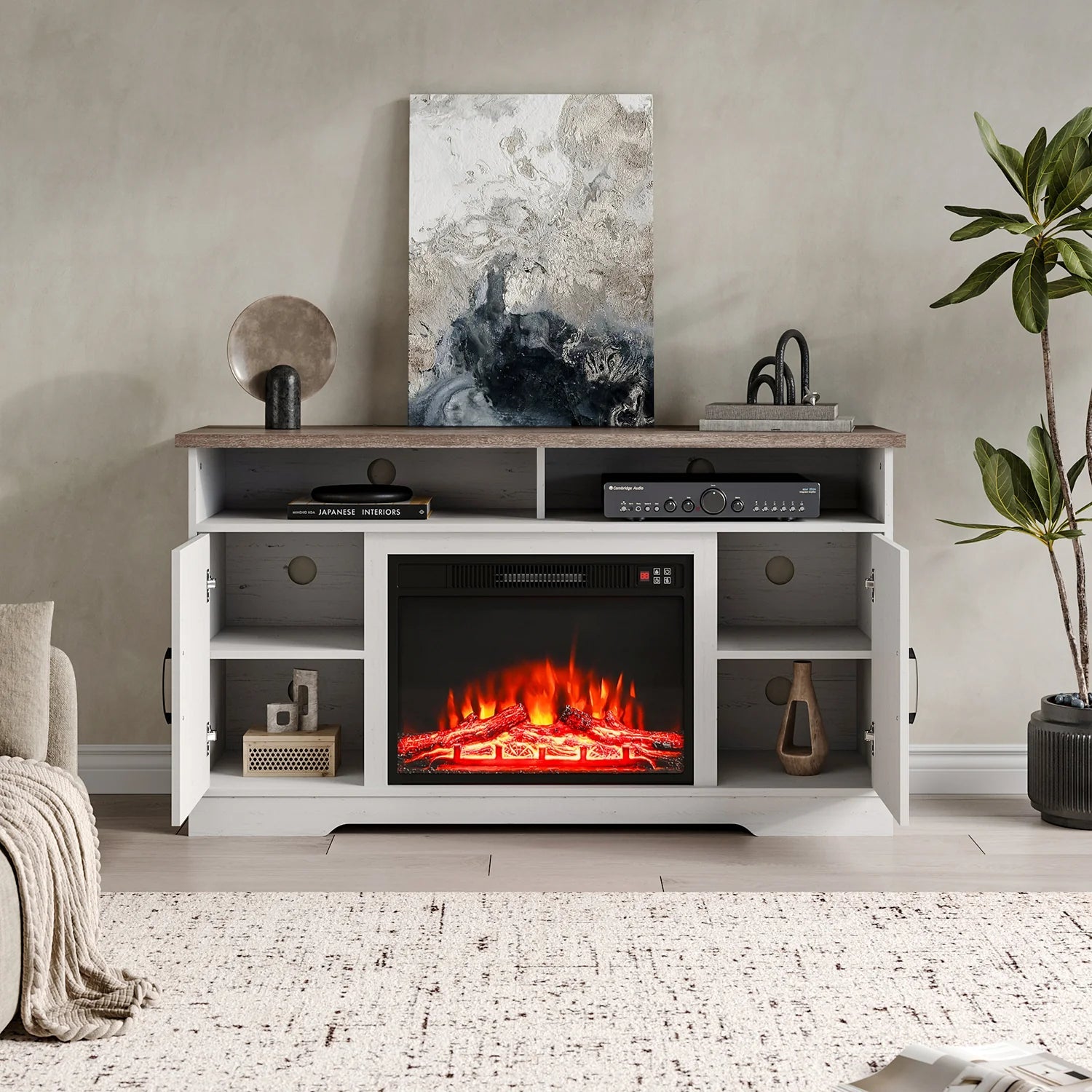 138cm W Freestanding Fireplaces Recessed Electric Fireplace TV