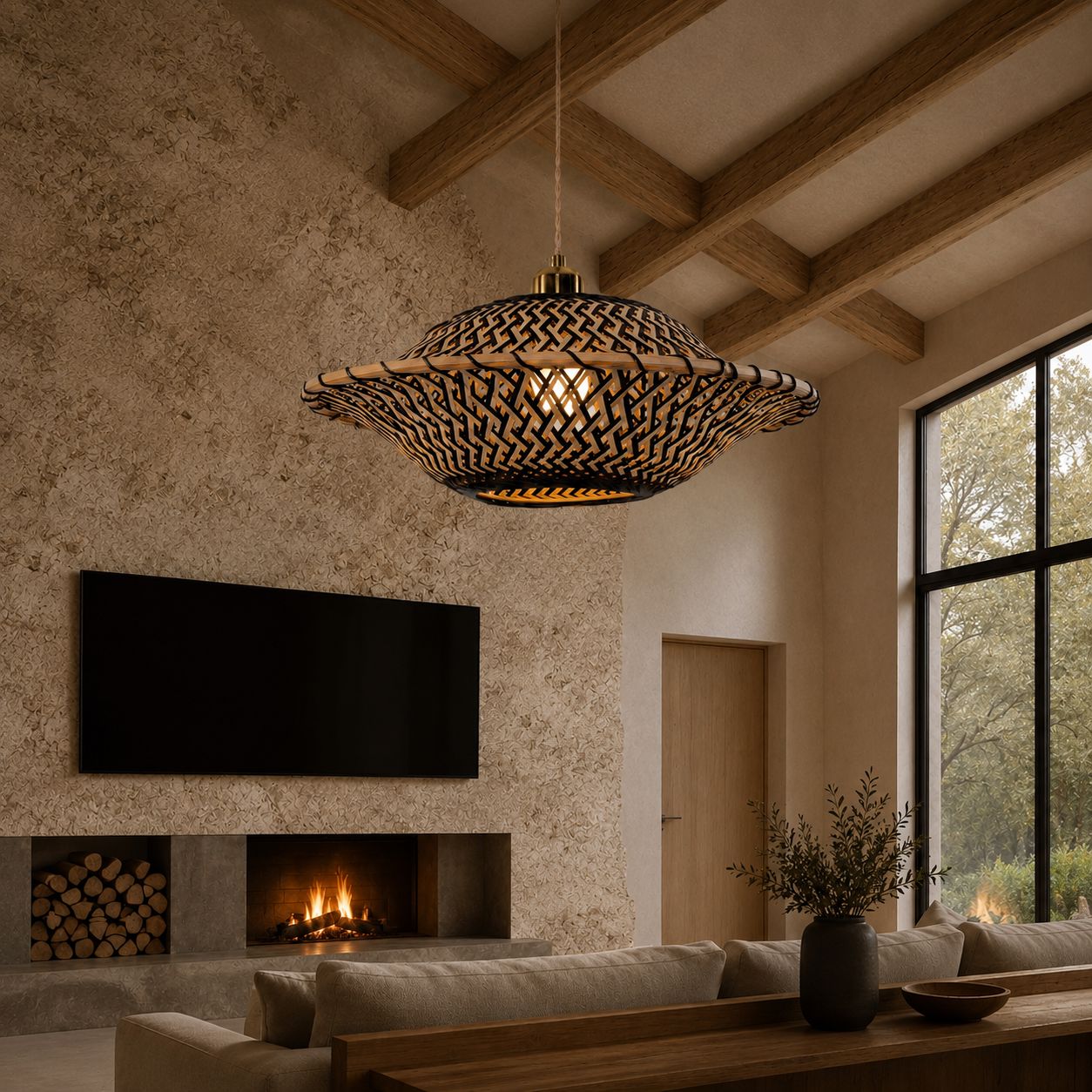 Lightsin Elegant Black & Natural Design Bamboo Pendant Light Lightsin UK 