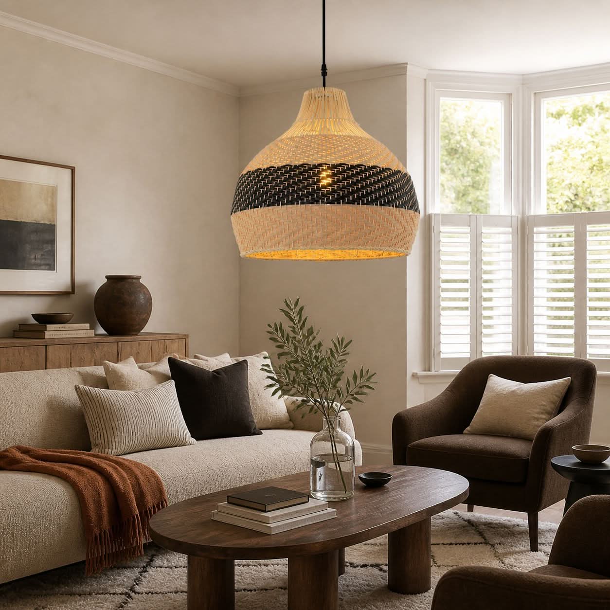 Lightsin Handwoven Rattan Pendant Light – Natural Woven Ceiling Light for Kitchen, Bedroom & Living Room Lightsin UK 