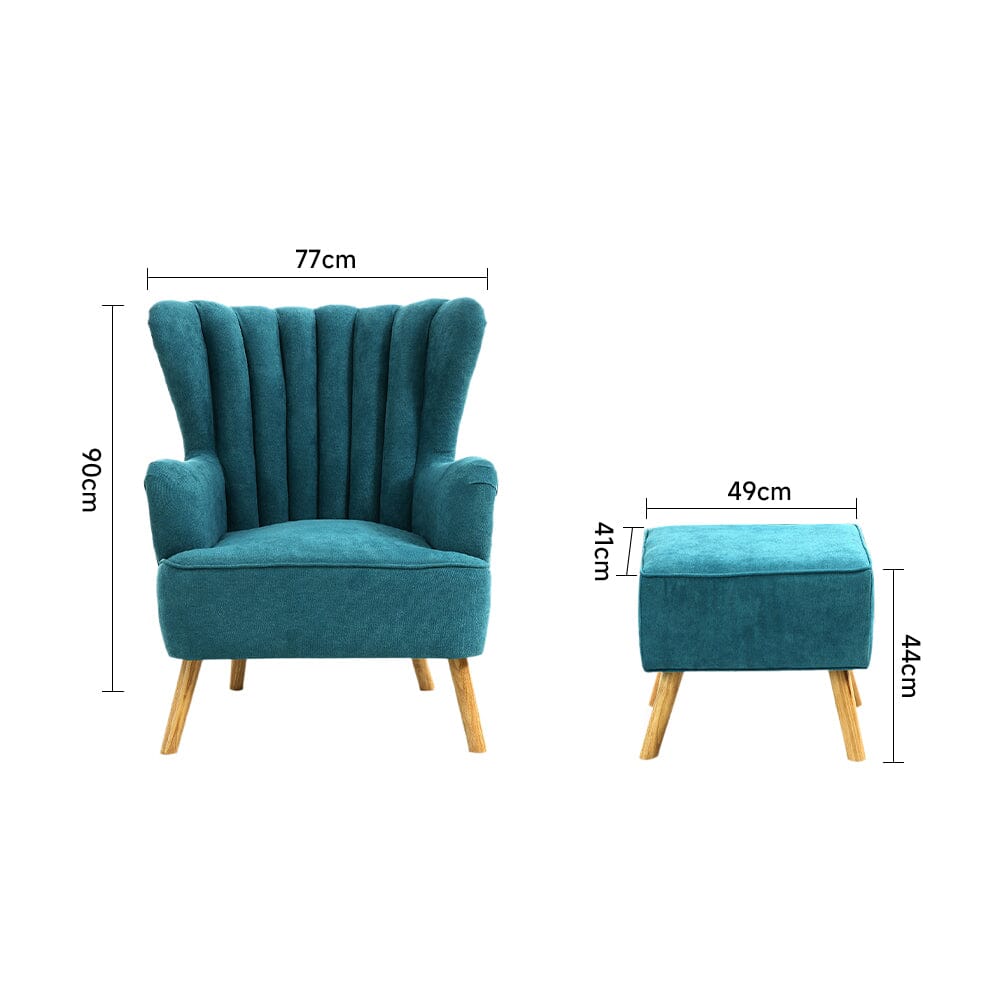 Occasion Faux Wool Wingback Chair Padded Armchair and Footstool