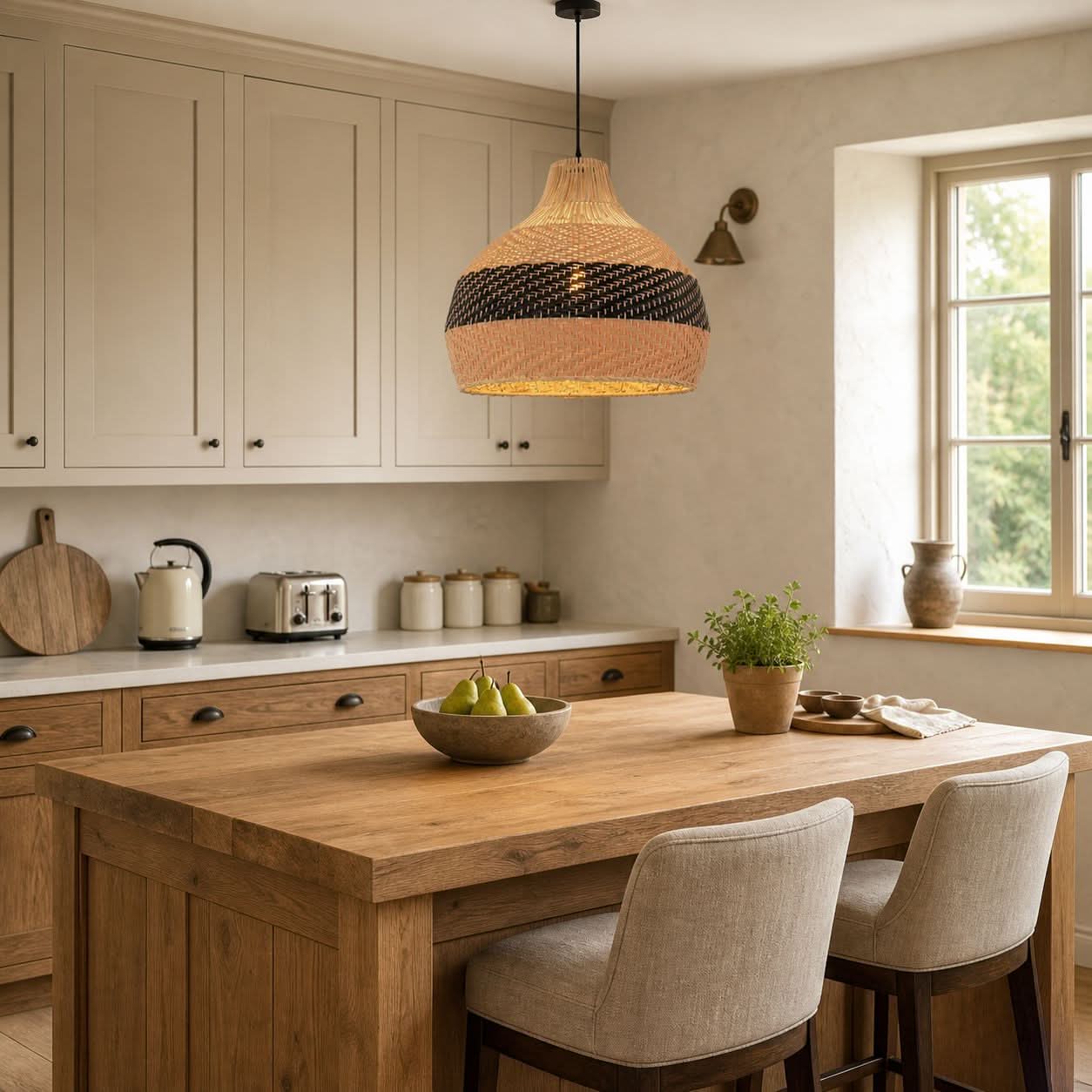 Lightsin Handwoven Rattan Pendant Light – Natural Woven Ceiling Light for Kitchen, Bedroom & Living Room Lightsin UK 