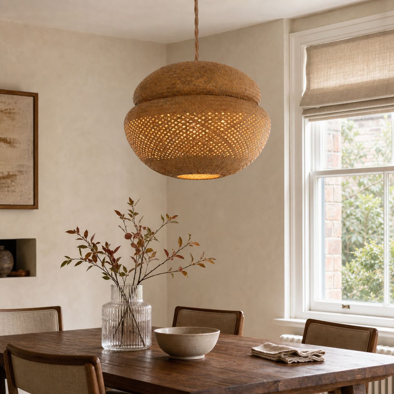Lightsin Handwoven Natural Bulrush Pendant Ceiling Light with Pot Lid-Inspired Design Lightsin UK 