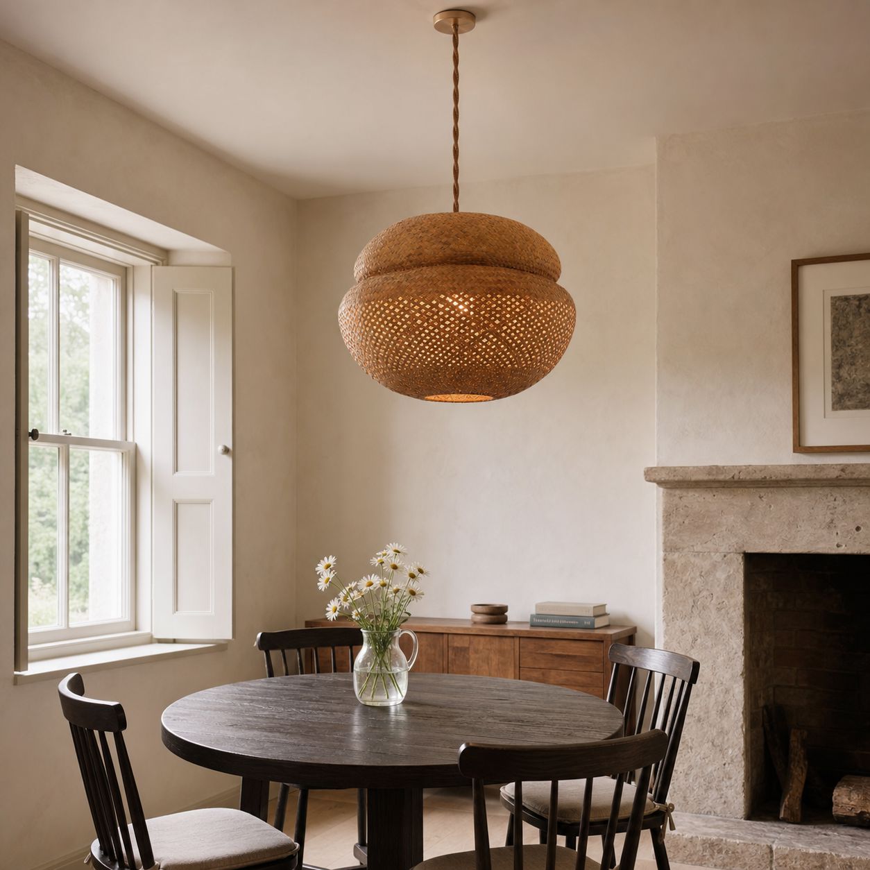 Lightsin Handwoven Natural Bulrush Pendant Ceiling Light with Pot Lid-Inspired Design Lightsin UK 