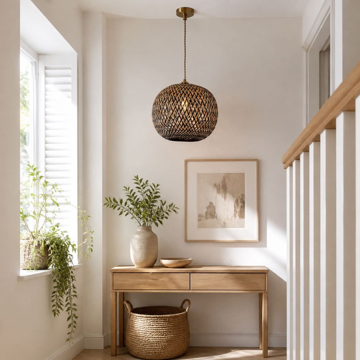 Lightsin Modern Black and Natural Bamboo Handwoven Pendant Light Lightsin UK 