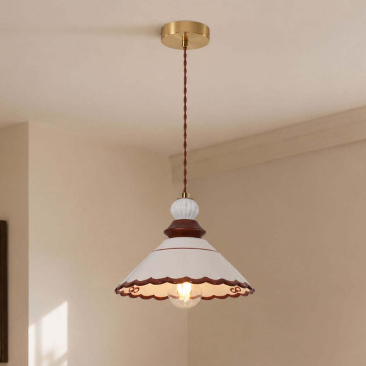 Brown Ceramic Lace Pendant Light | E27 Decorative Ceiling Lamp Pendant Light Lightsin UK In Stock 