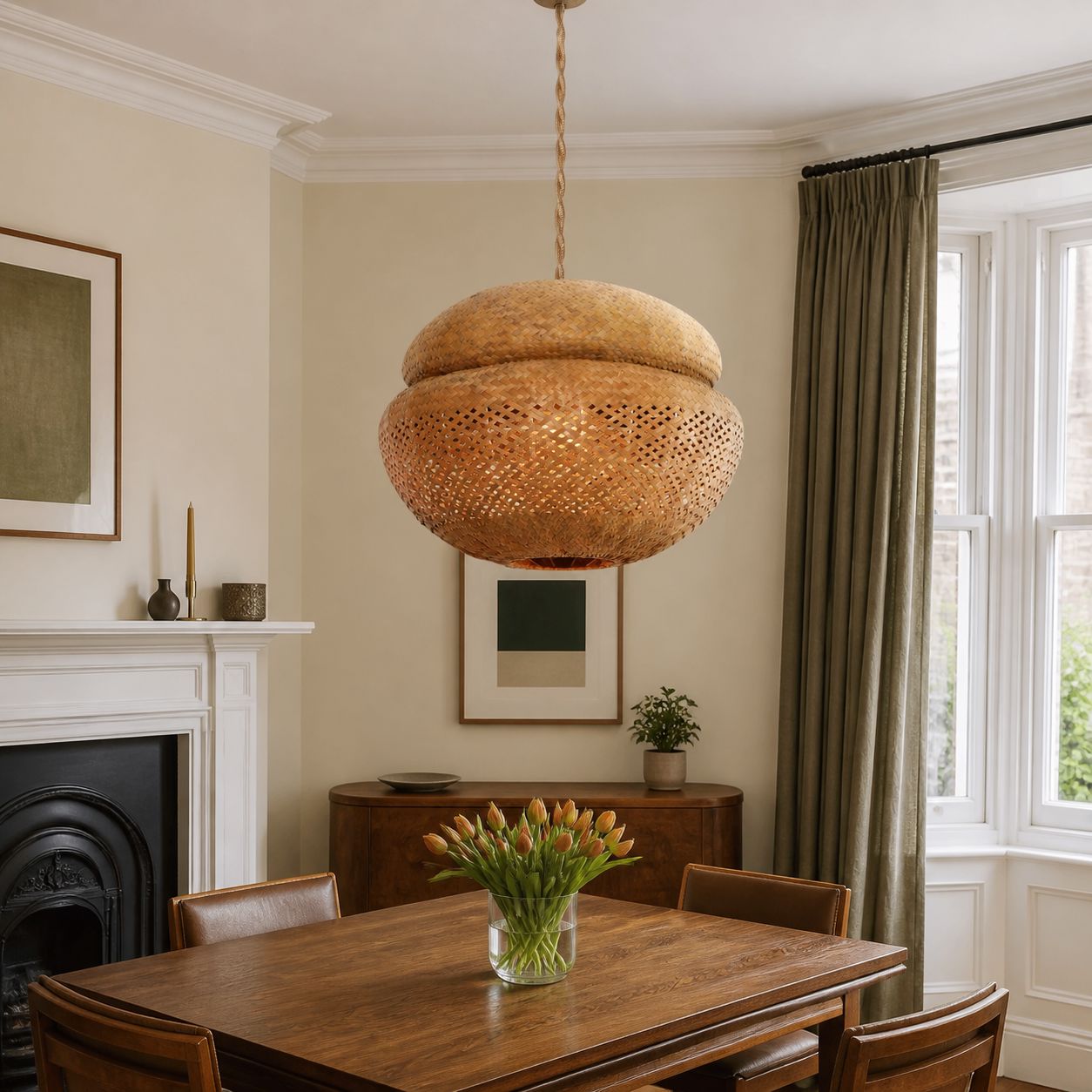 Lightsin Handwoven Natural Bulrush Pendant Ceiling Light with Pot Lid-Inspired Design Lightsin UK 