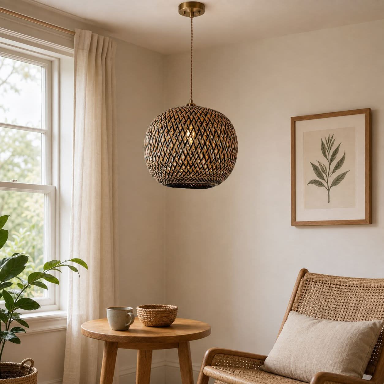 Lightsin Modern Black and Natural Bamboo Handwoven Pendant Light Lightsin UK 