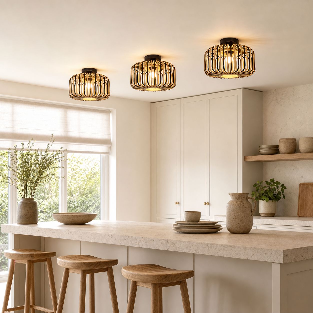 Lightsin Black Modern Ceiling Light – Handwoven Bamboo Pendant Light for Living Room, Bedroom & Kitchen Lightsin UK 