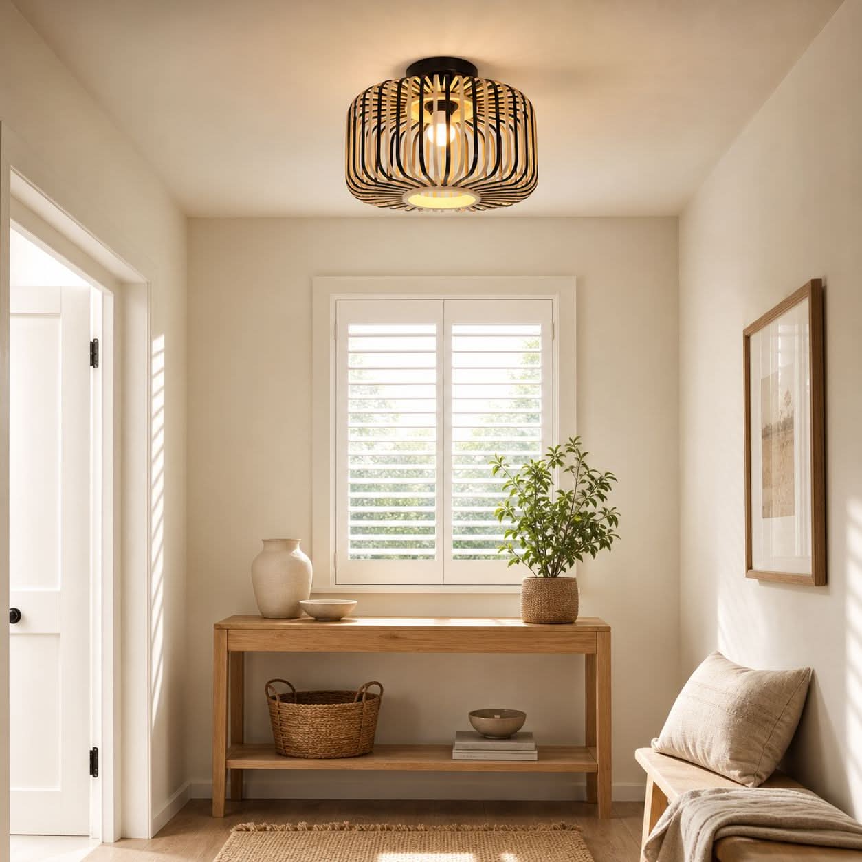 Lightsin Black Modern Ceiling Light – Handwoven Bamboo Pendant Light for Living Room, Bedroom & Kitchen Lightsin UK 