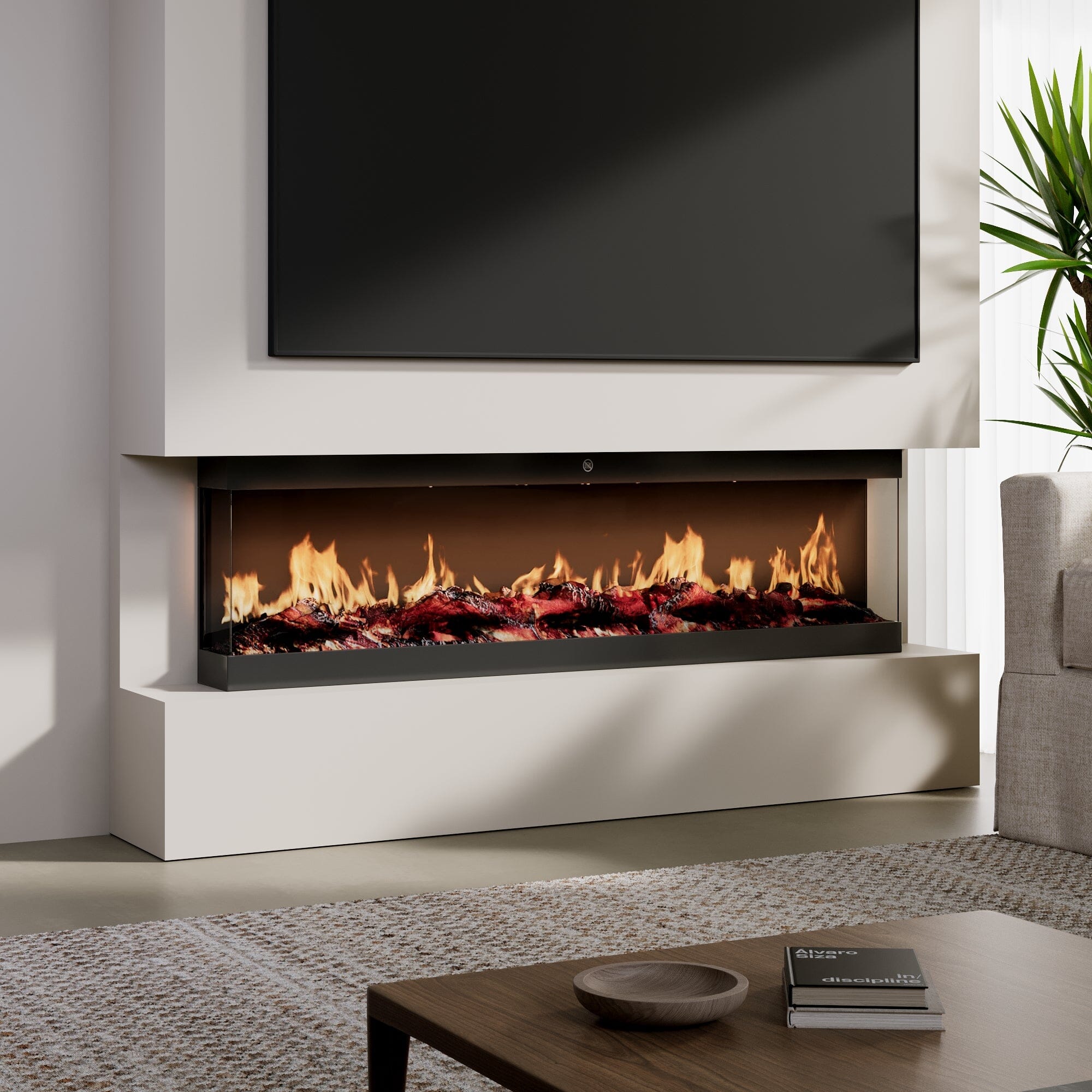 Smallbee 42-inch 3-Sided Electric Fireplace with Remote Control, WiFi Function, Adjustable LED Flames and Heating Modes Smallbee UK 