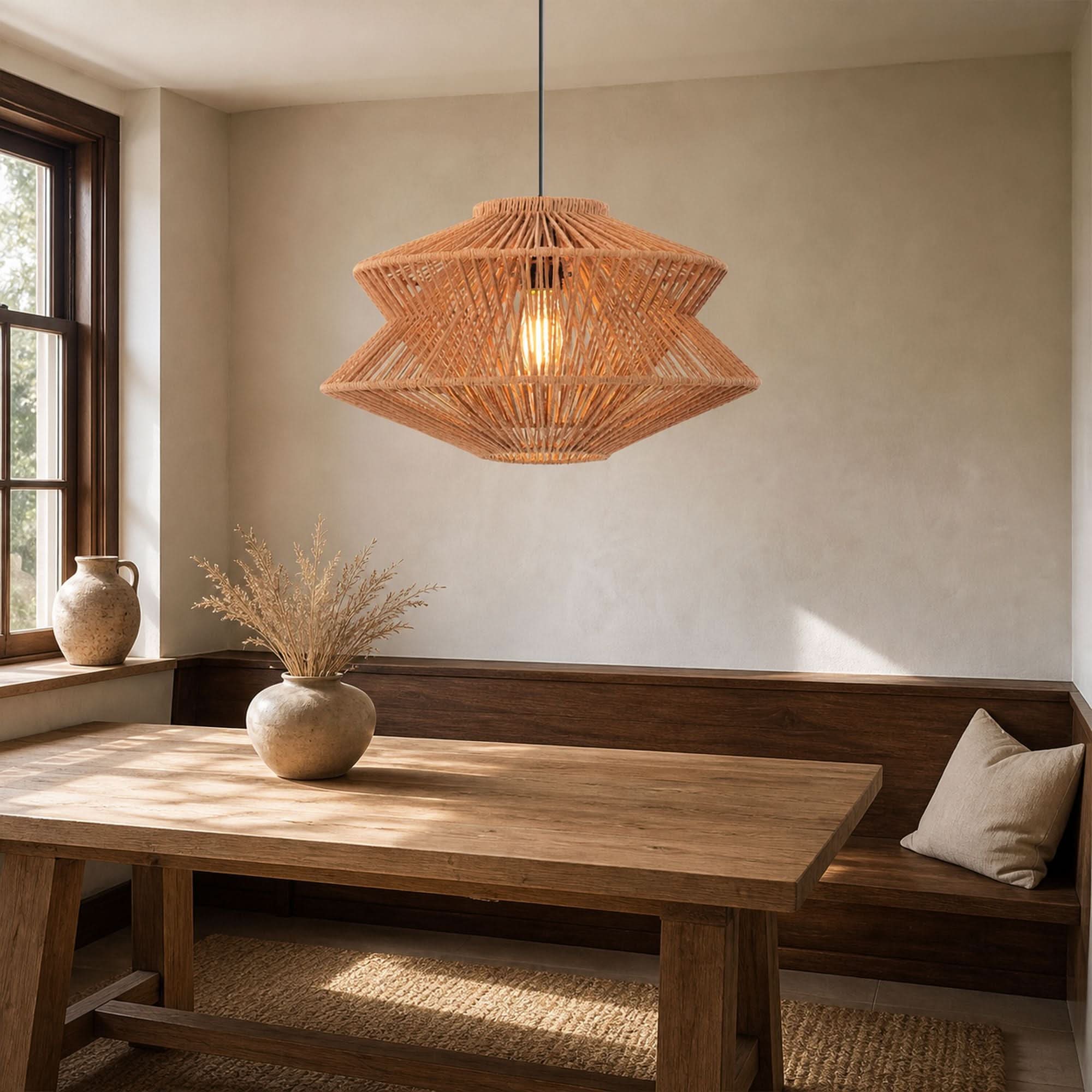Lightsin Khaki Handwoven Paper Rope Pendant Light with Iron Frame Lightsin UK 