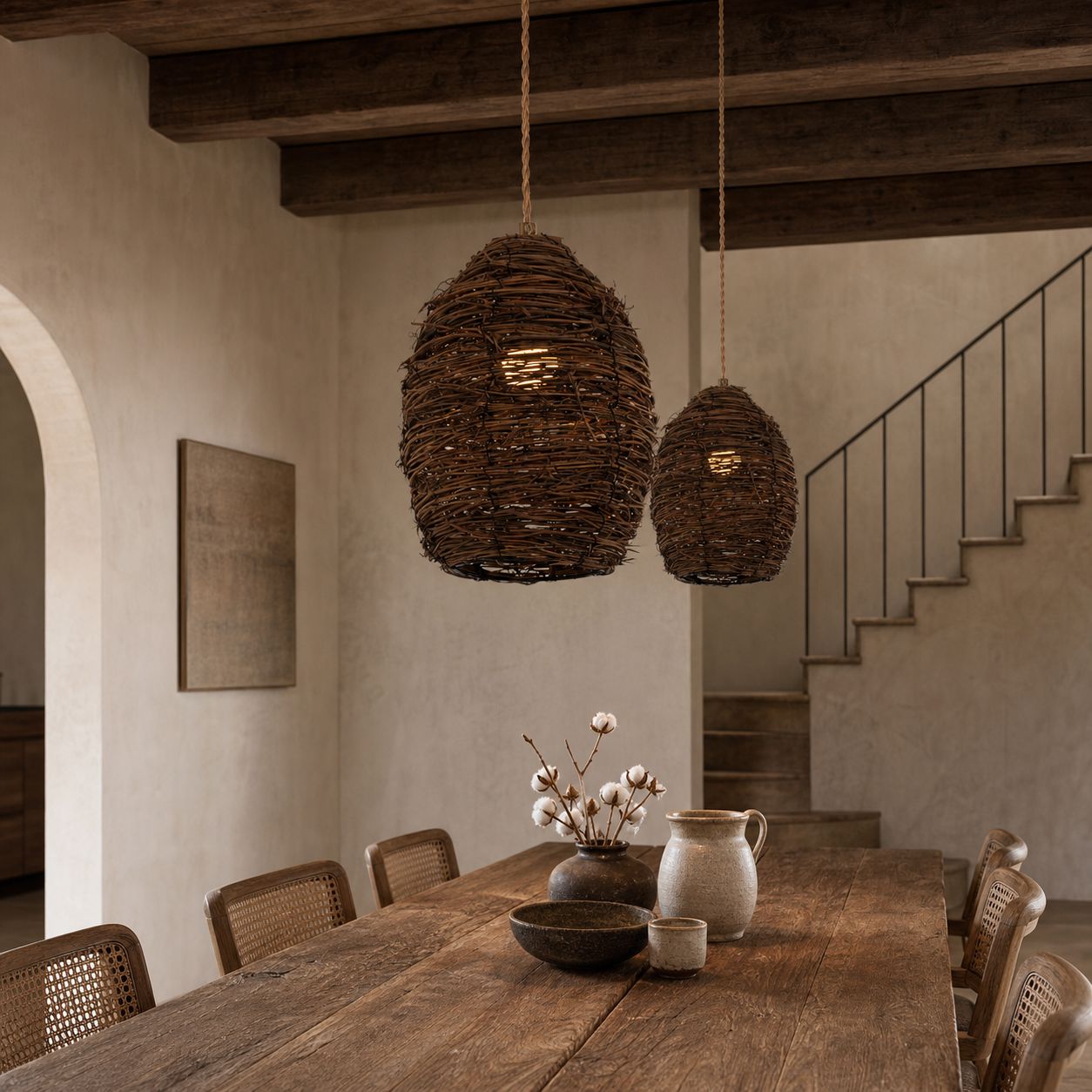 Lightsin Handcrafted Rustic Woven Rattan and Iron Pendant Light Lightsin UK 