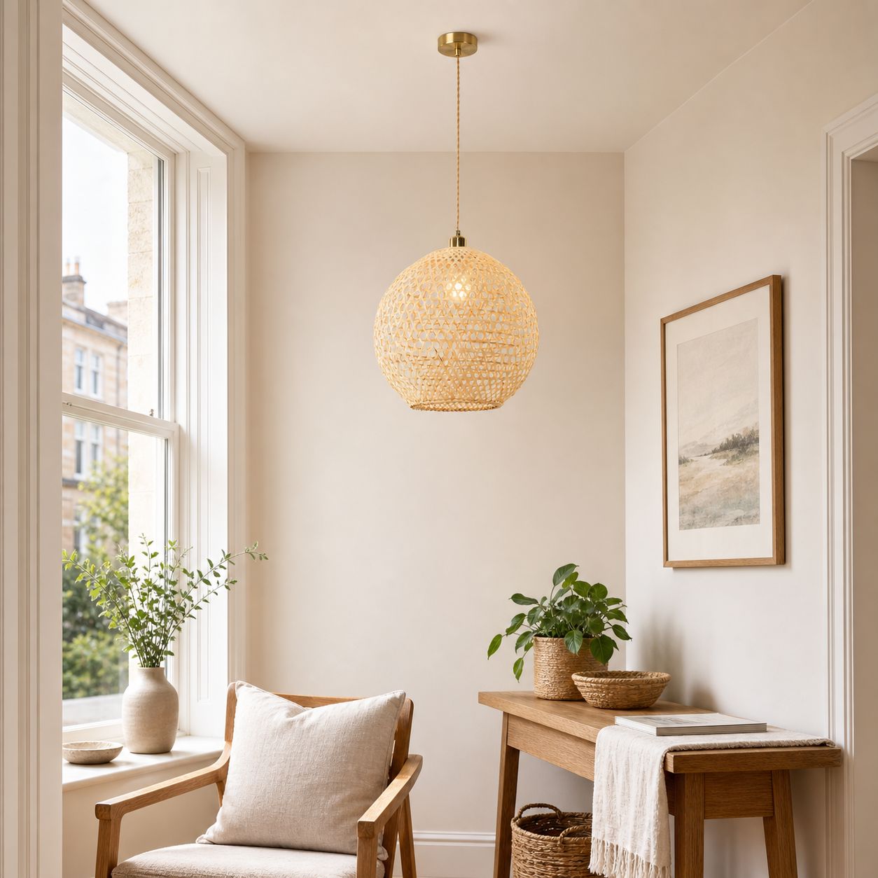 Lightsin Natural Bamboo Pendant Light with Handwoven Lampshades in Four Sizes Lightsin UK 