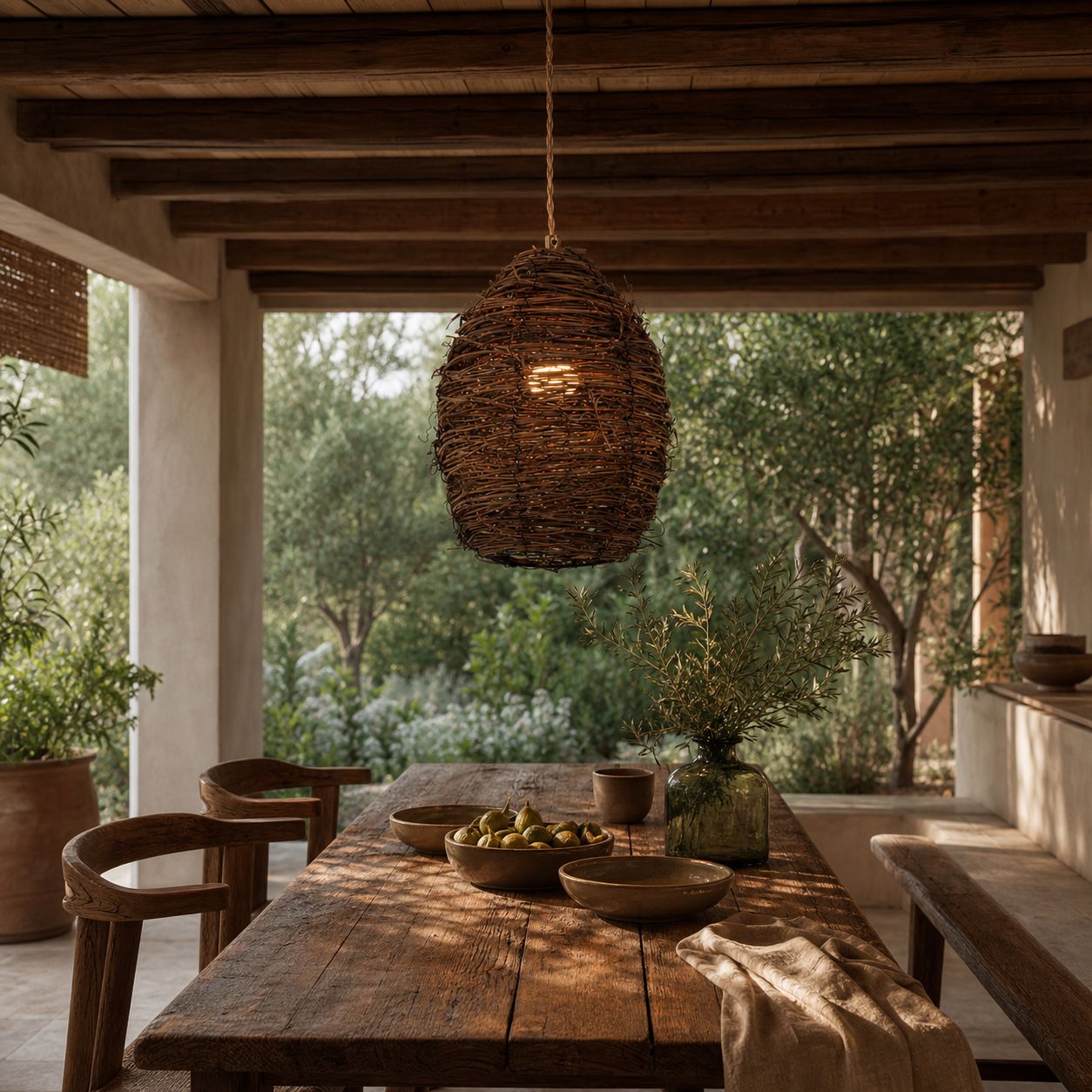 Lightsin Handcrafted Rustic Woven Rattan and Iron Pendant Light Lightsin UK 