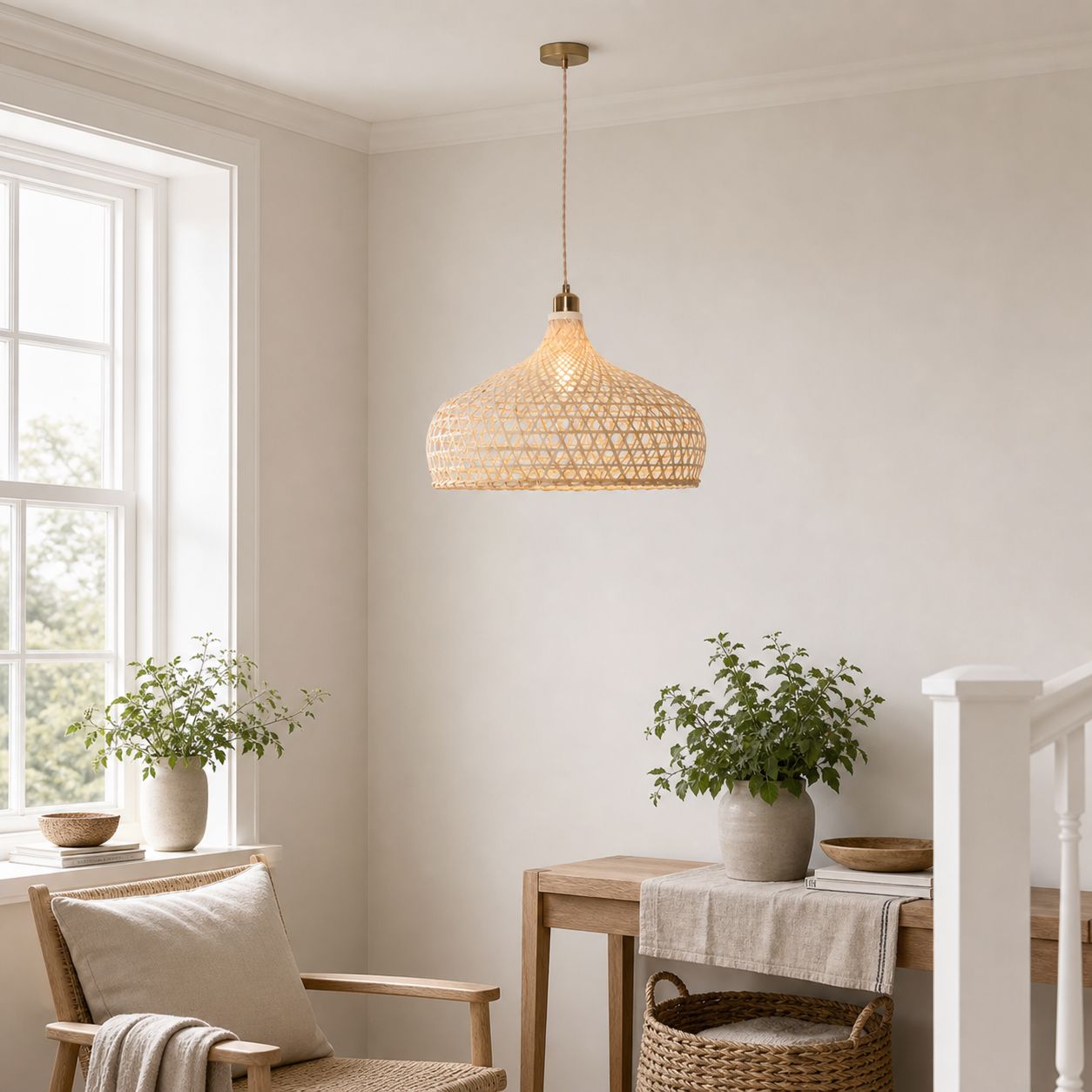 Lightsin Natural Bamboo Pendant Light with Handwoven Lampshades in Four Sizes Lightsin UK 