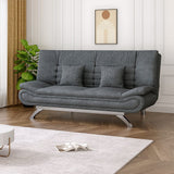 190cm Wide Grey 3 Seater Sofa Linen Convertible Sofa Bed with 2 Pillows Sofa Beds Living and Home 