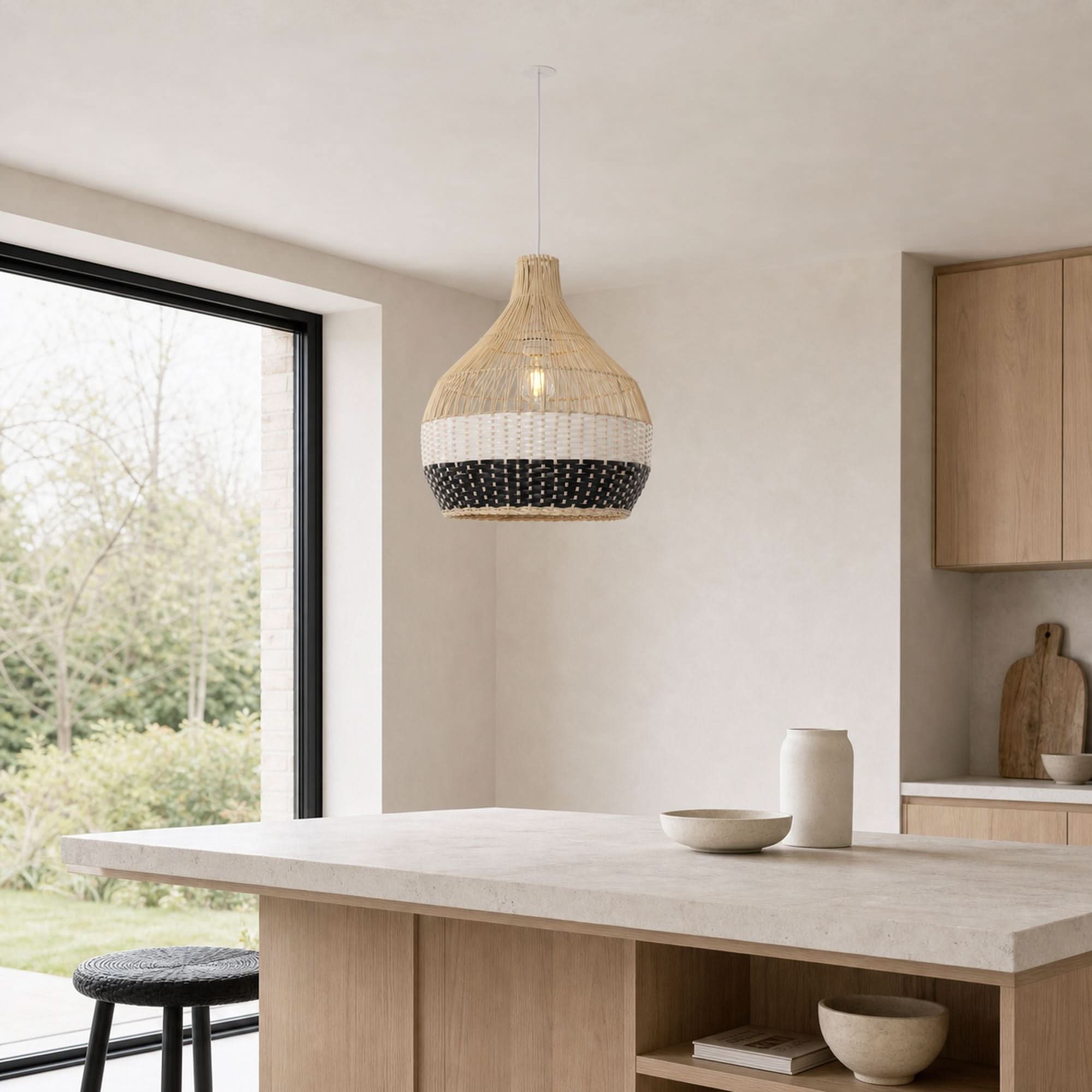 Lightsin Monochrome Japanese Style Handwoven Rattan Pendant Light Lightsin UK 