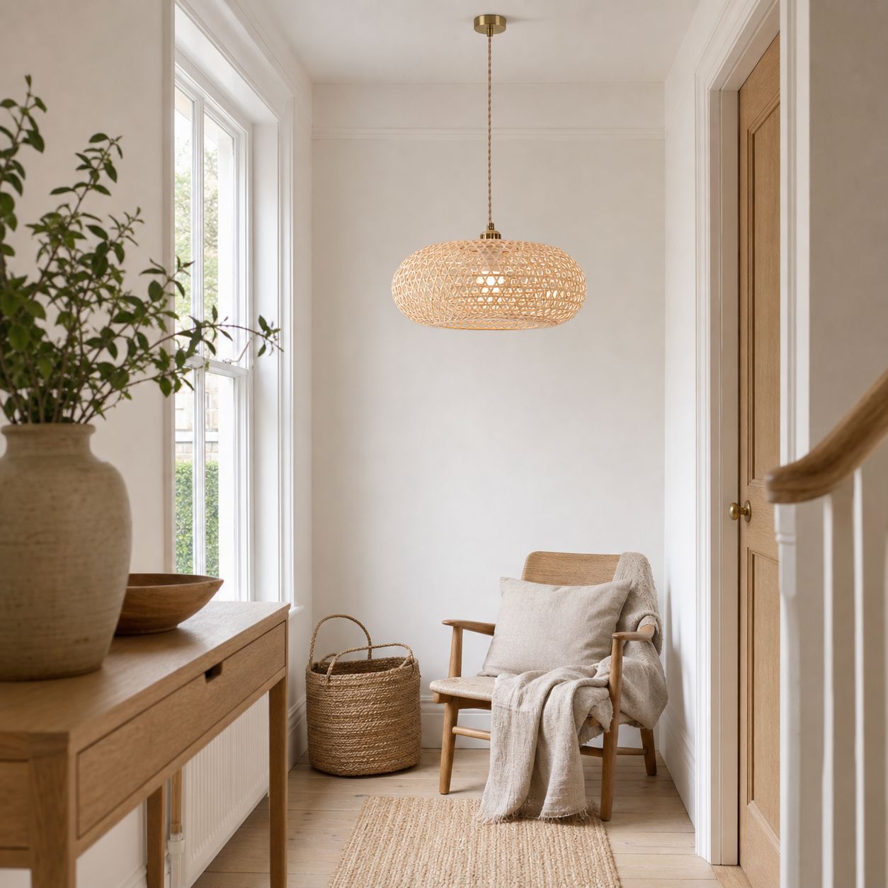 Lightsin Natural Bamboo Pendant Light with Handwoven Lampshades in Four Sizes Lightsin UK 