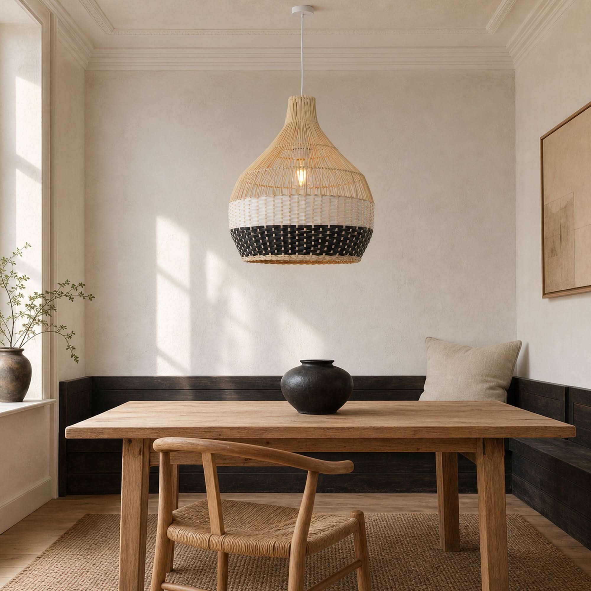 Lightsin Monochrome Japanese Style Handwoven Rattan Pendant Light Lightsin UK 
